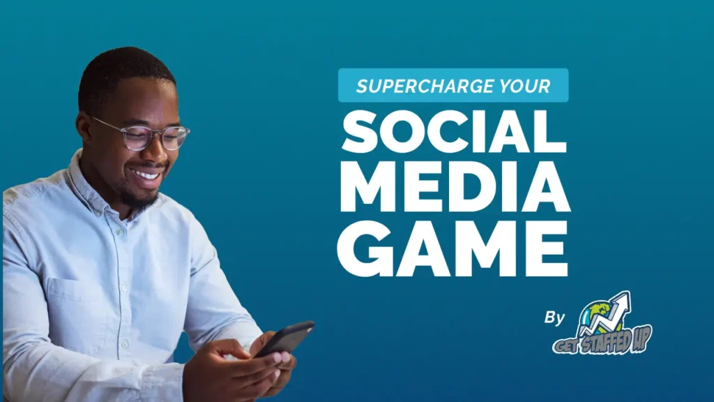 thumbnail with title "supercharge your social media game by GSU" to the right and a smiling man looking at his cellphone to the left