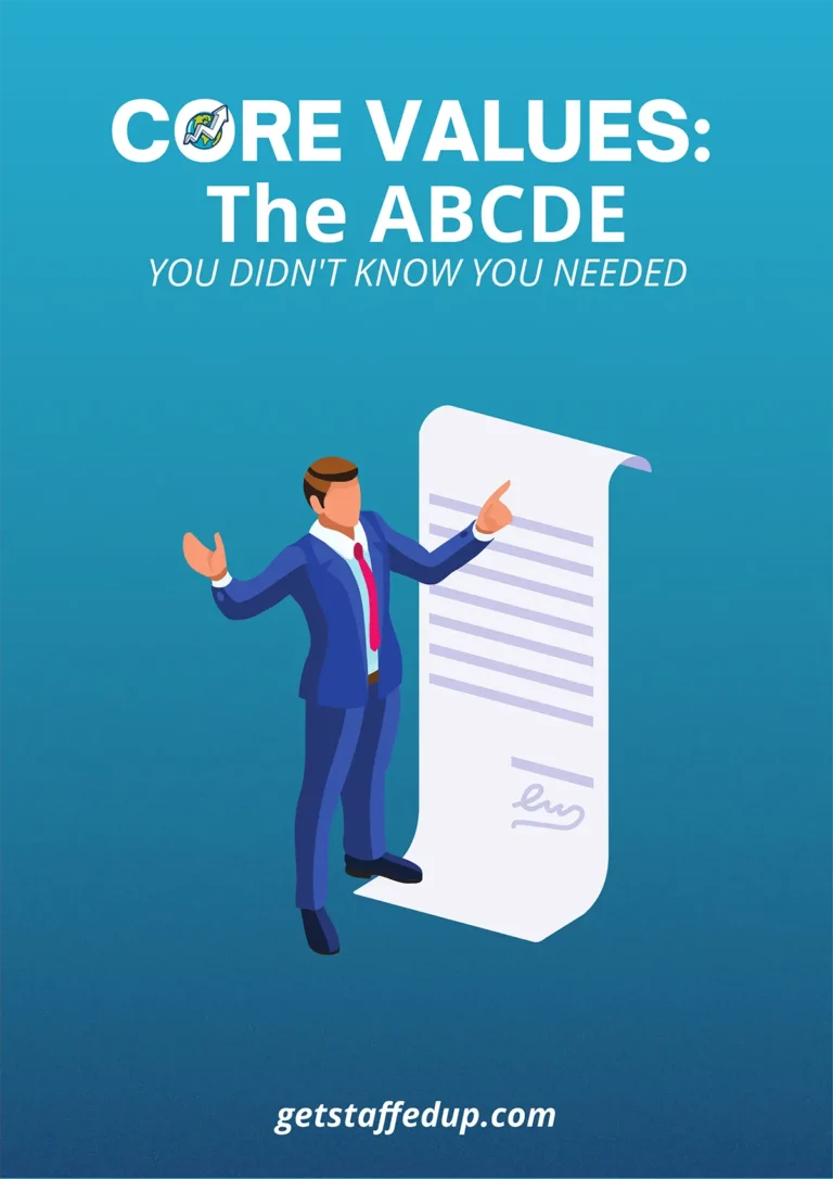 Core Values: The ABCDE resource cover - illustration of a business man pointing at a giant document