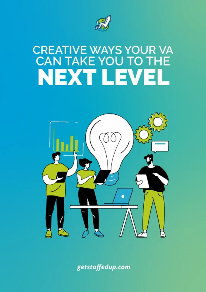 Creative Ways Your VA Can Take You To The Next Level resource cover illustration of three virtual assistants generating ideas