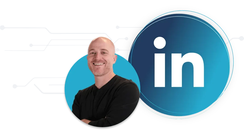 Brett Trembly's picture with a LinkedIn logo behind