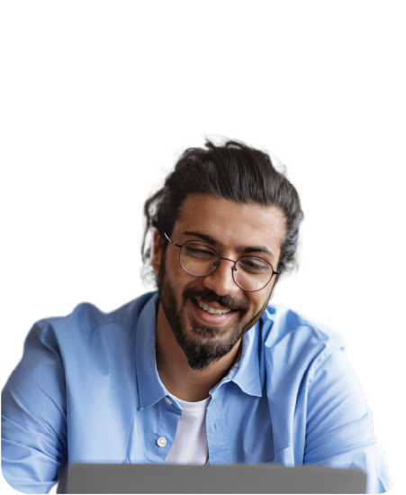 man with glasses and blue shirt smiling