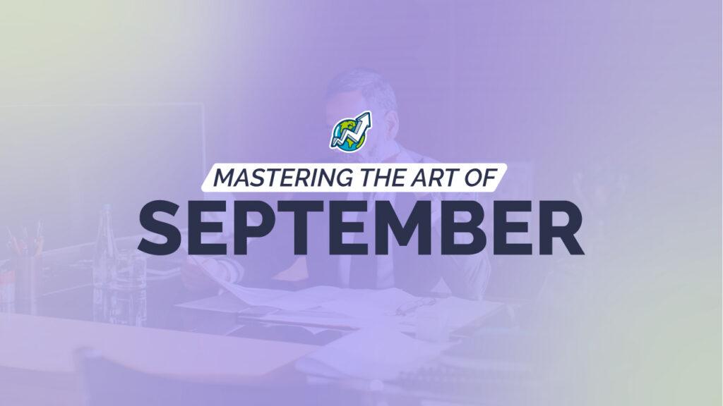 banner with GSU's logo and the title "Mastering the art of September" below, against a purple gradient background overlaying the image of a middle aged man reading a paper while seated on an office
